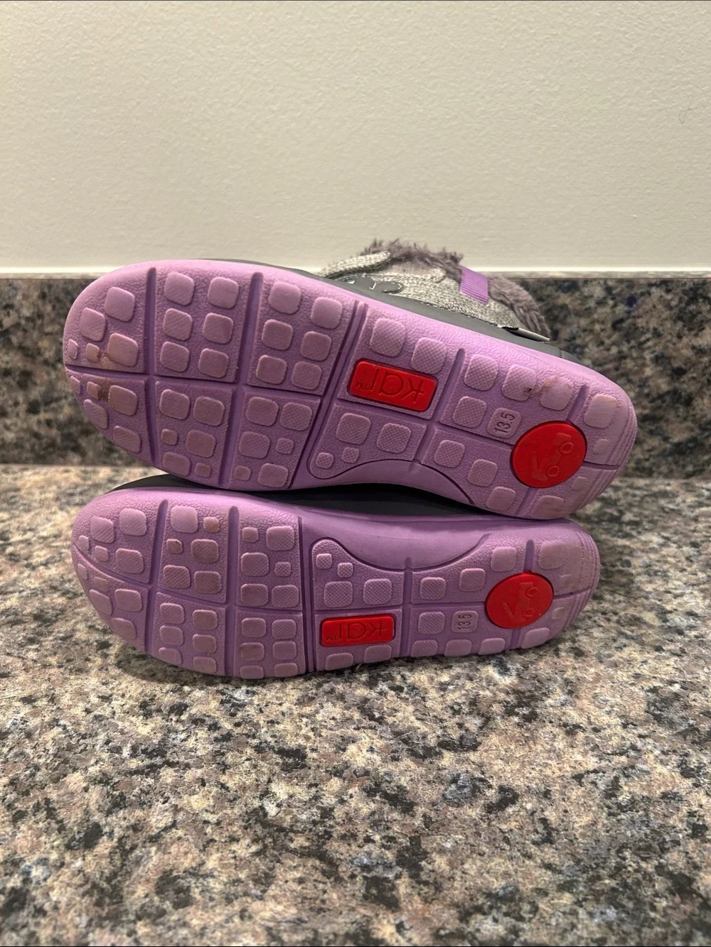 See Kai Run Gray Kids Winter Boots with Purple Soles and Mint Accents
